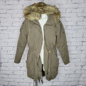 Miss Selfridge LUXE Parka with Faux Fur Hood Trim, size 2